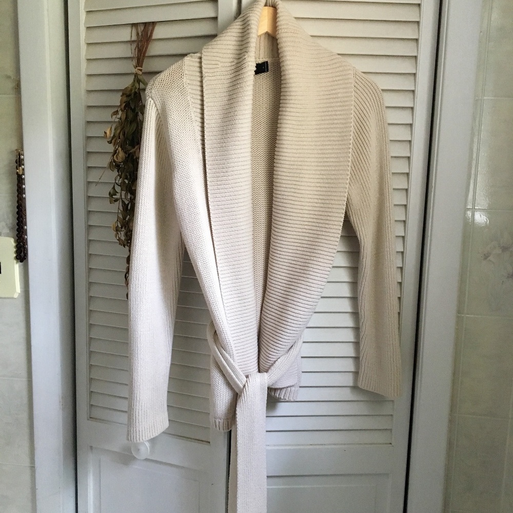 {The Limited} Cream Cotton Knit Belted Cardigan, S
